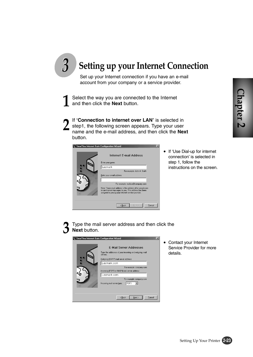 Lexmark Z82 manual Setting up your Internet Connection 