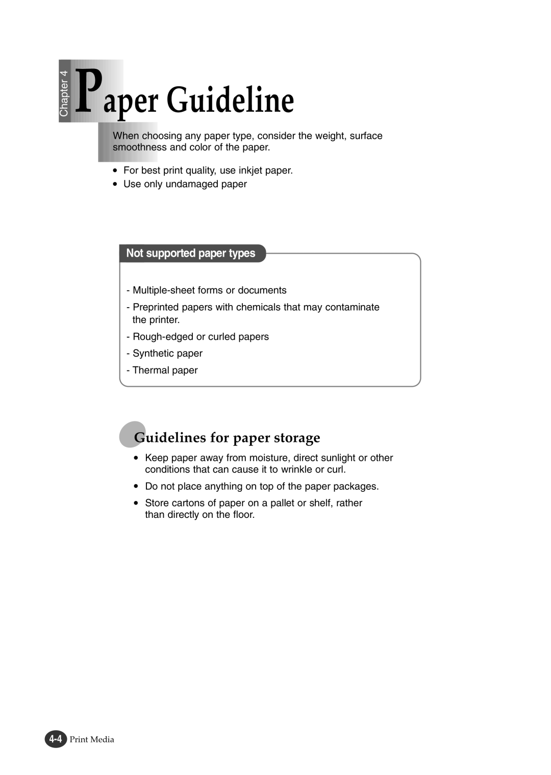 Lexmark Z82 manual Aper Guideline, Not supported paper types 