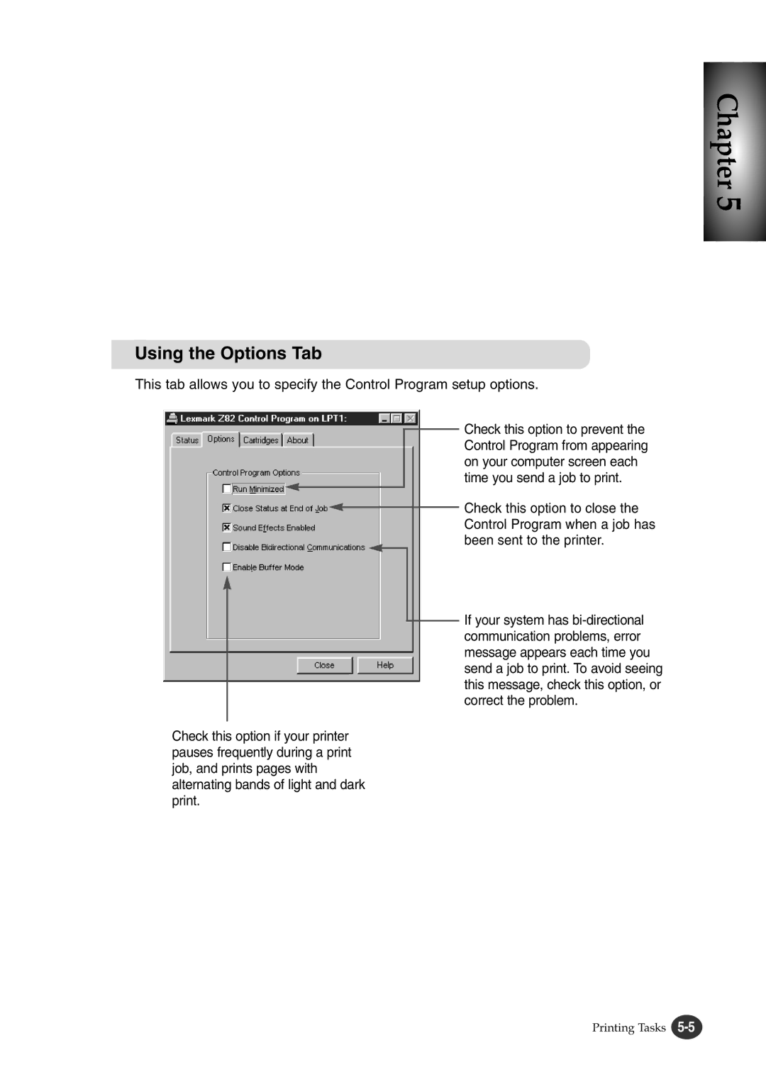 Lexmark Z82 manual Using the Options Tab 