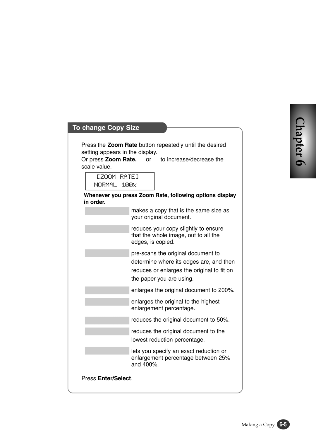 Lexmark Z82 manual Enlarges the original to the highest, Enlargement percentage, Reduces the original document to 