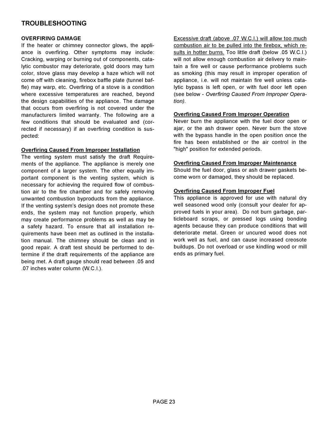 LG Electronics 1003C operation manual Overfiring Damage, Overfiring Caused From Improper Installation 