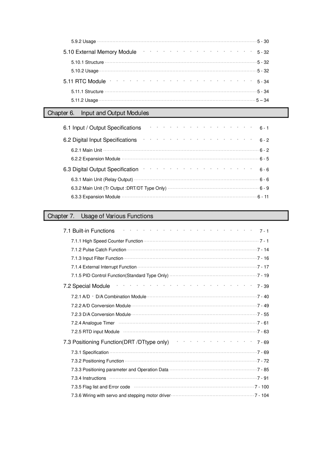 LG Electronics 120S user manual Input and Output Modules, Usage of Various Functions, 100, 104 