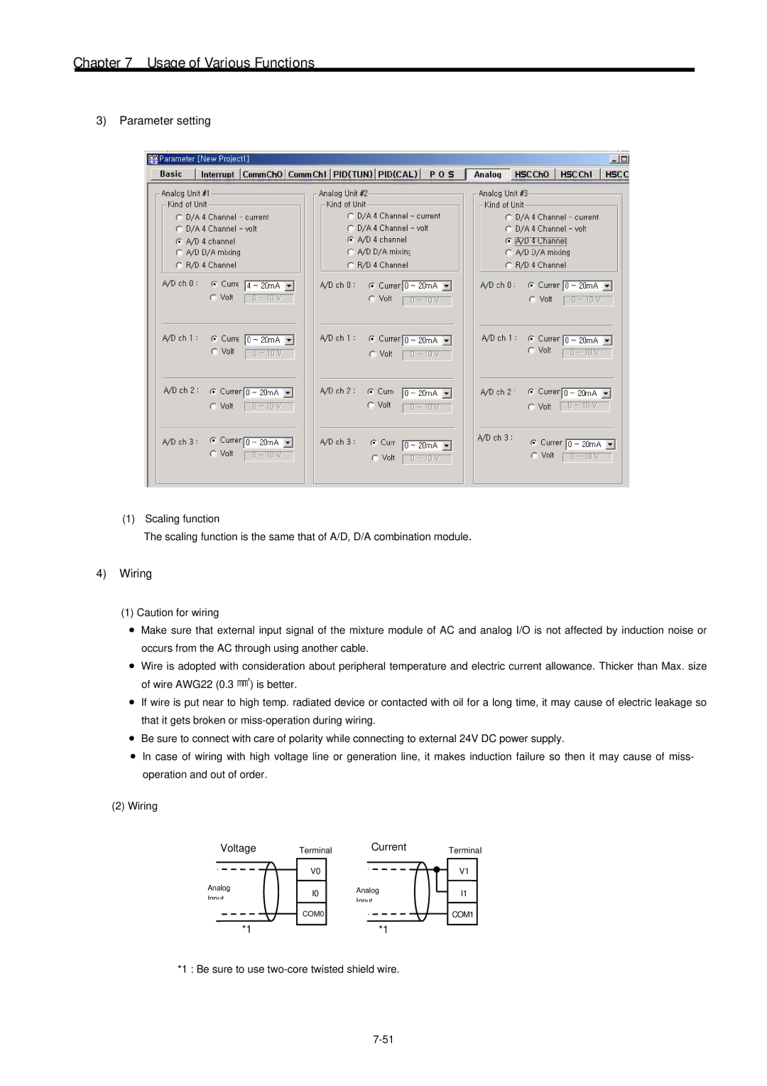 LG Electronics 120S user manual Parameter setting, Be sure to use two-core twisted shield wire 