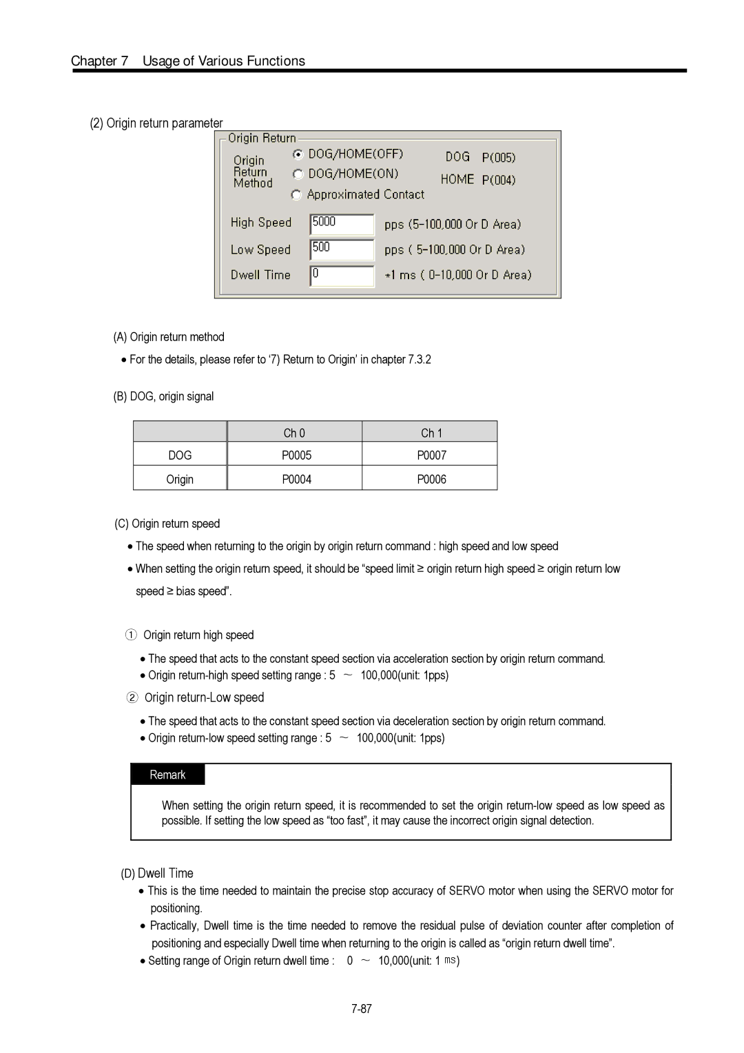 LG Electronics 120S user manual Origin return parameter, ② Origin return-Low speed, Dwell Time, Dog 