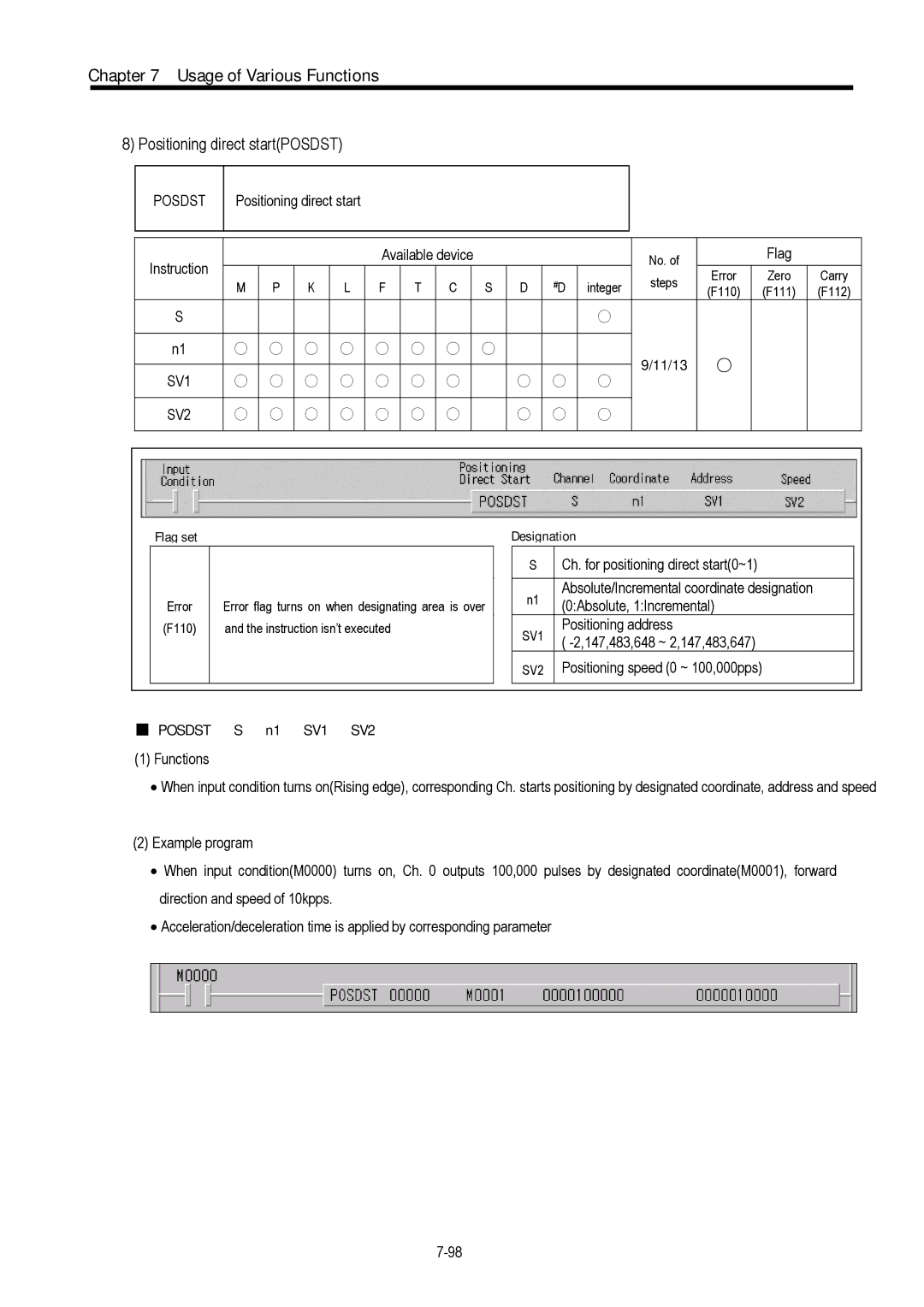 LG Electronics 120S user manual Positioning direct startPOSDST, Posdst 