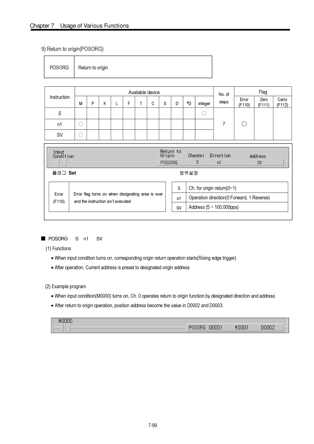 LG Electronics 120S user manual Return to originPOSORG, Posorg, Return to origin Instruction Available device 