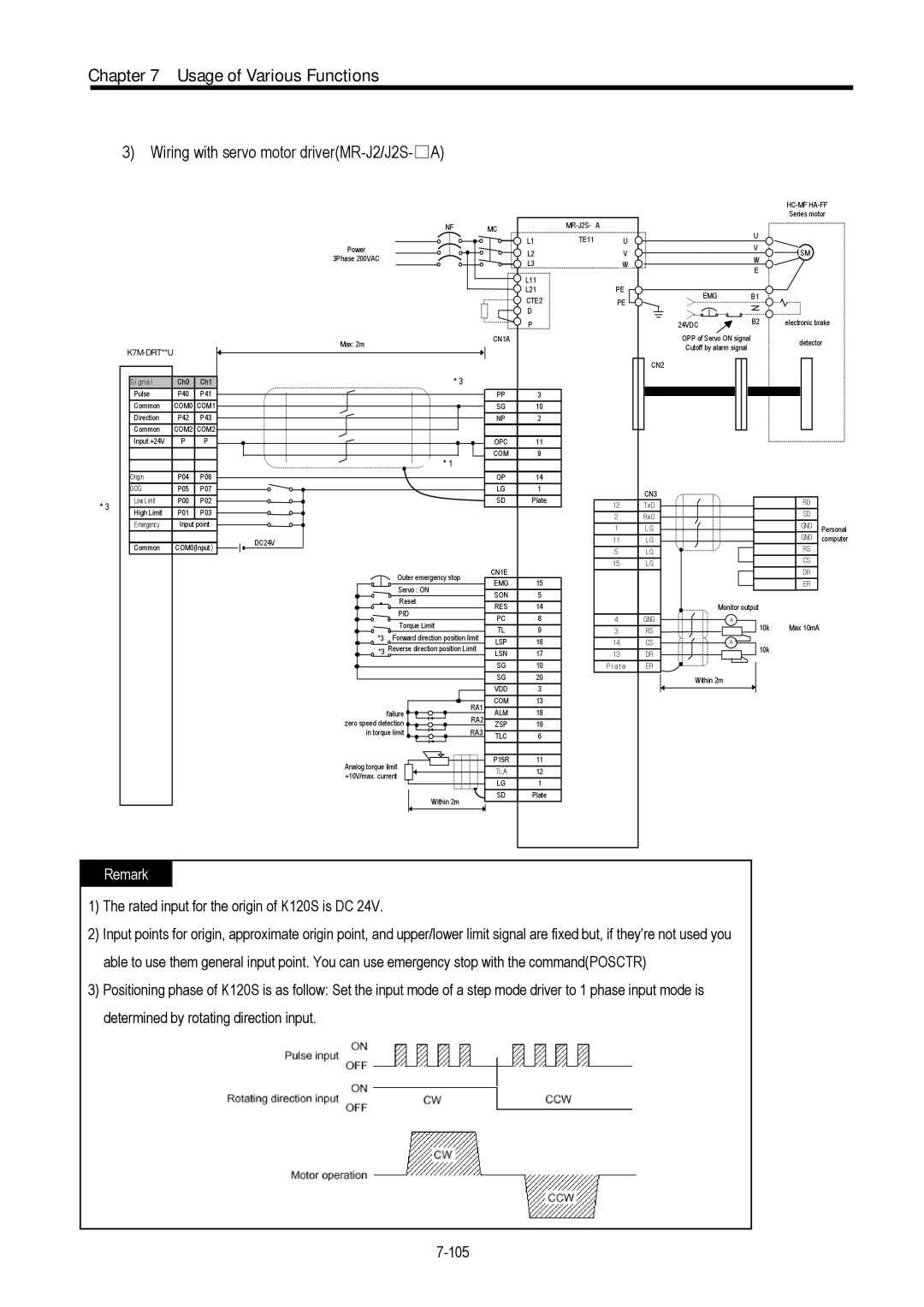 LG Electronics 120S user manual Wiring with servo motor driverMR-J2/J2S-A, K7M-DRT**U 