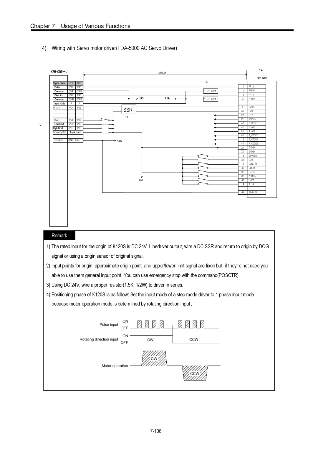 LG Electronics 120S user manual Wiring with Servo motor driverFDA-5000 AC Servo Driver, Ssr 