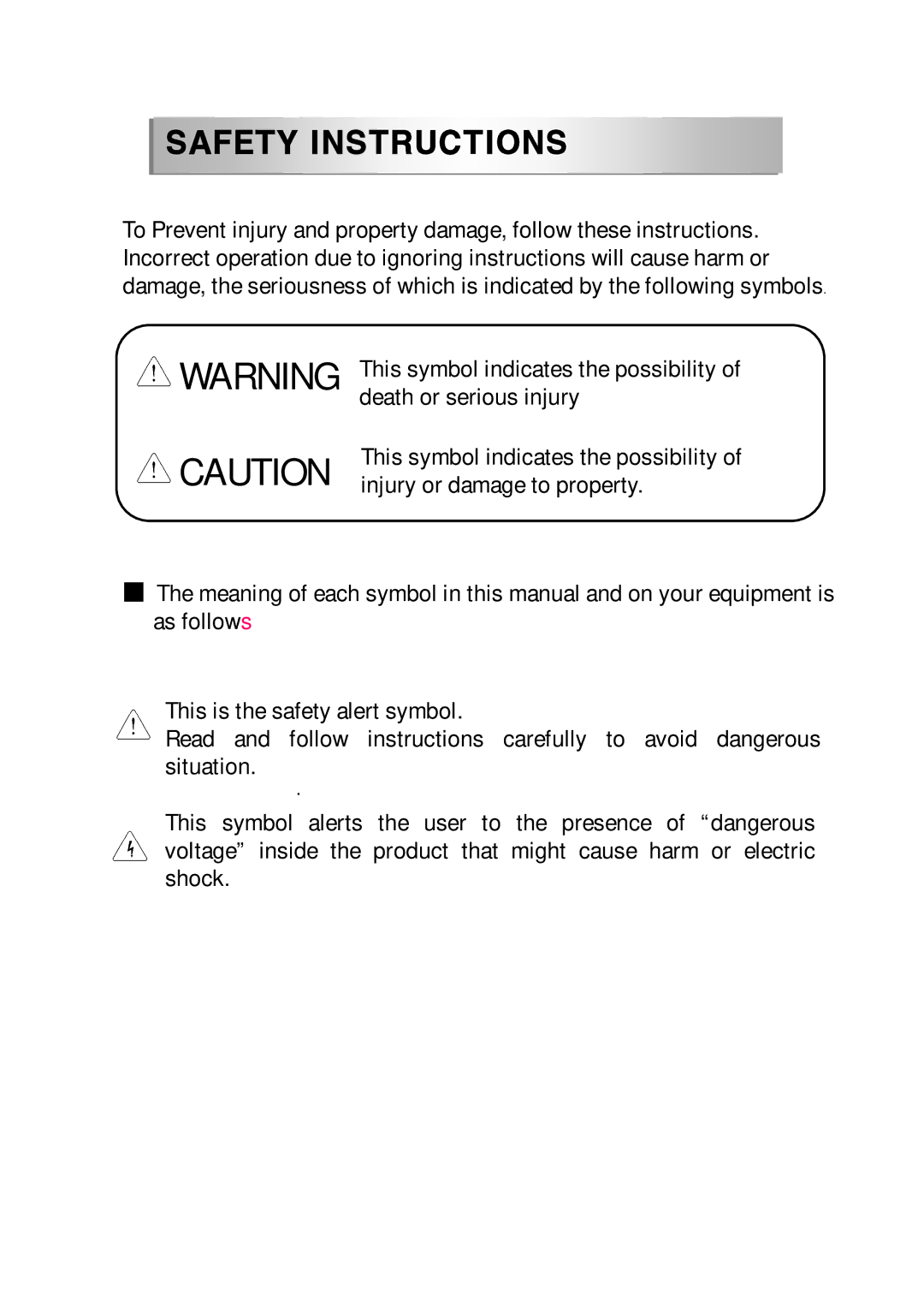 LG Electronics 120S user manual Safety Instructions 