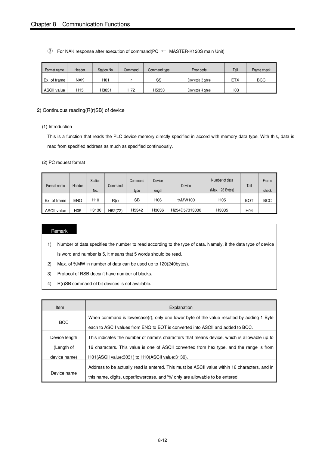 LG Electronics 120S user manual Continuous readingRrSB of device 