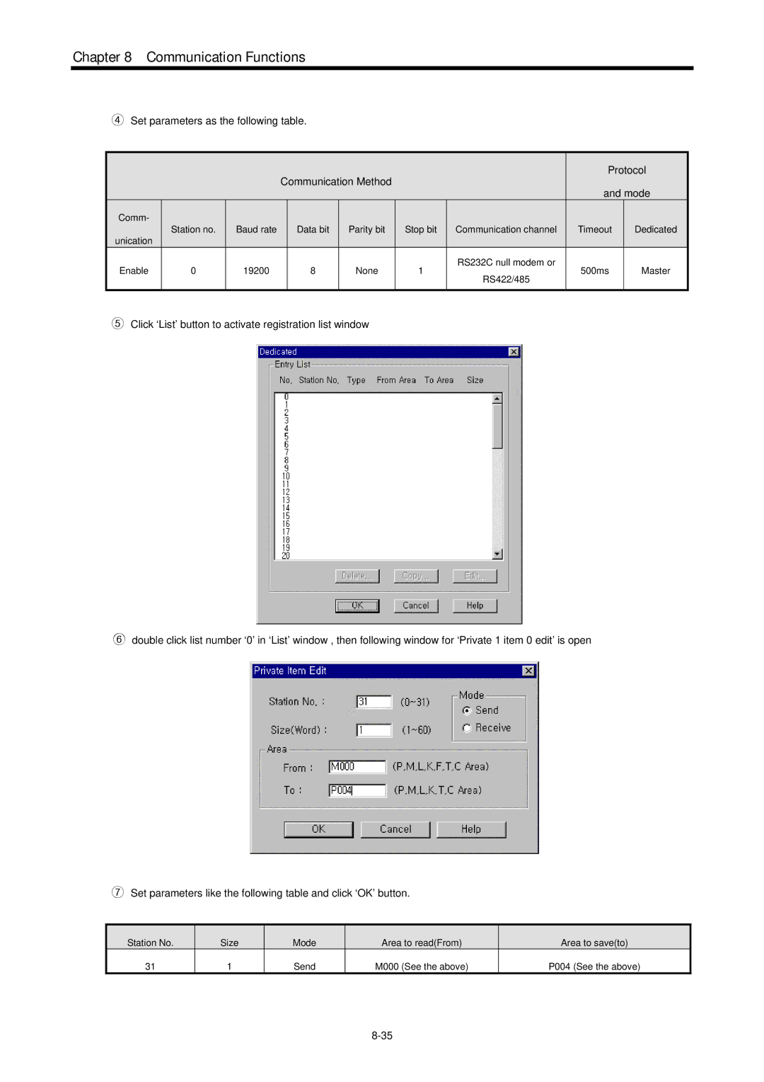 LG Electronics 120S user manual ④ Set parameters as the following table Communication Method, Protocol Mode 