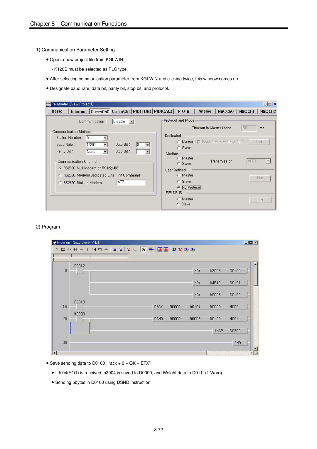 LG Electronics 120S user manual Communication Parameter Setting, Program 