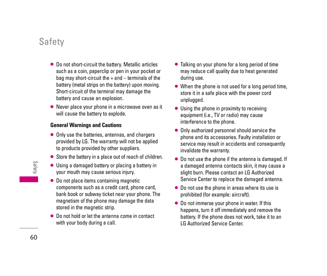 LG Electronics 150 manual General Warnings and Cautions 