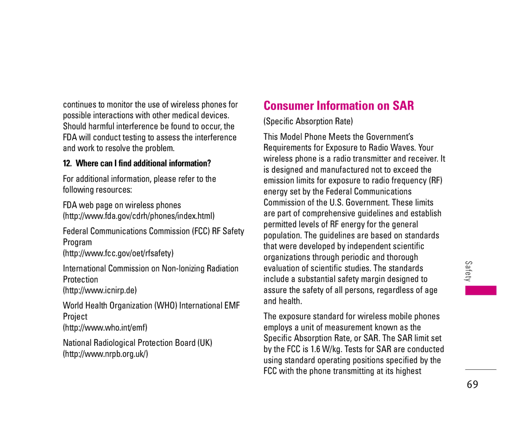 LG Electronics 150 manual Consumer Information on SAR, Where can I find additional information?, Specific Absorption Rate 