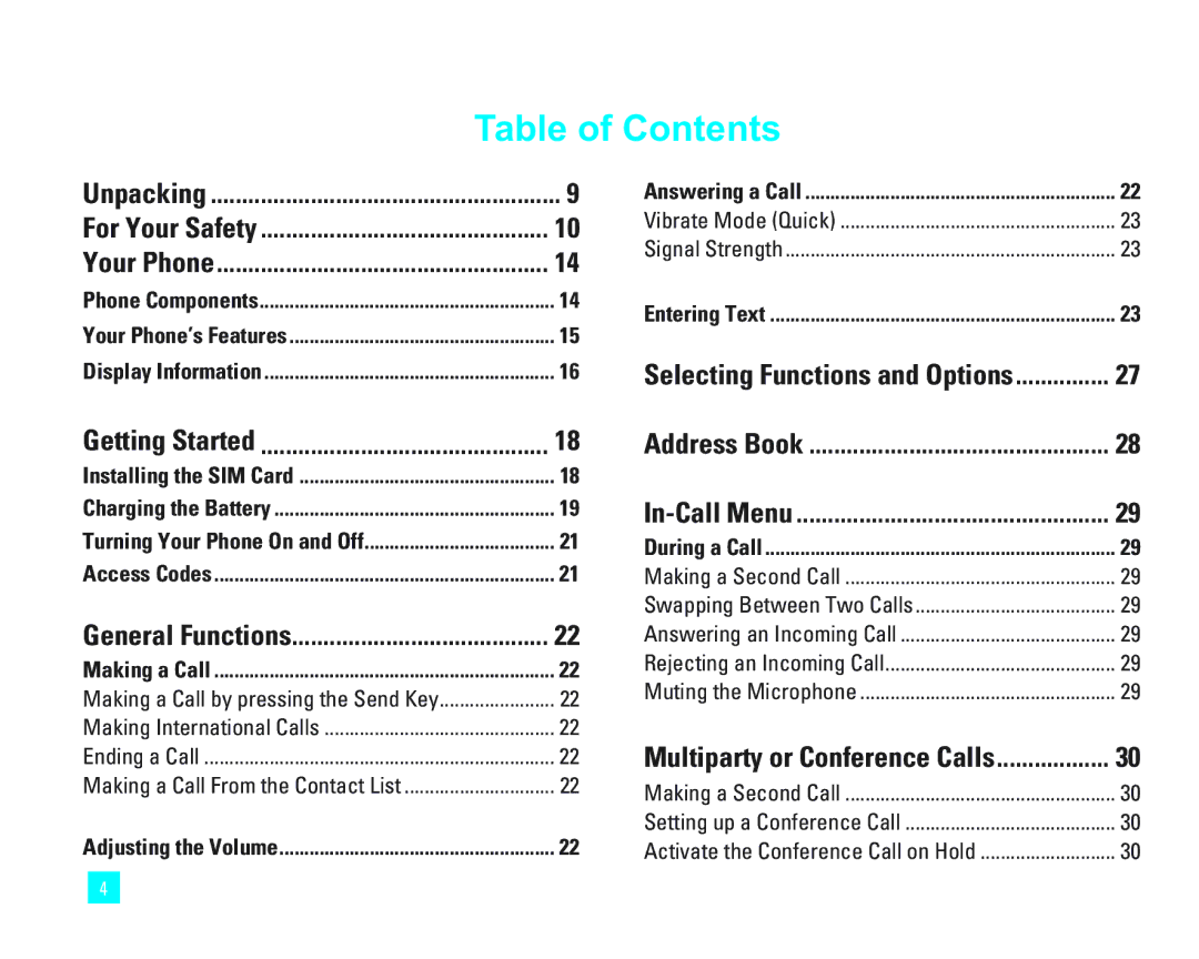 LG Electronics 1500 manual Table of Contents 