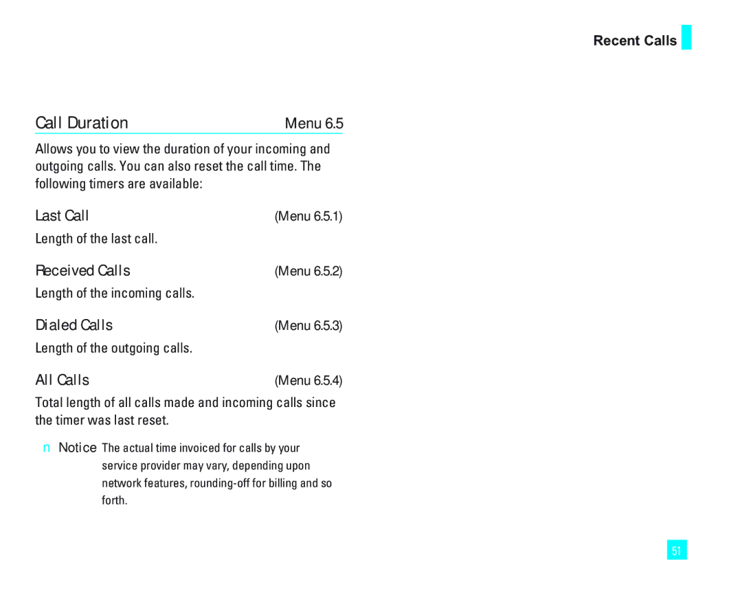 LG Electronics 1500 manual Call Duration, Last Call, Received Calls, Dialed Calls, All Calls 