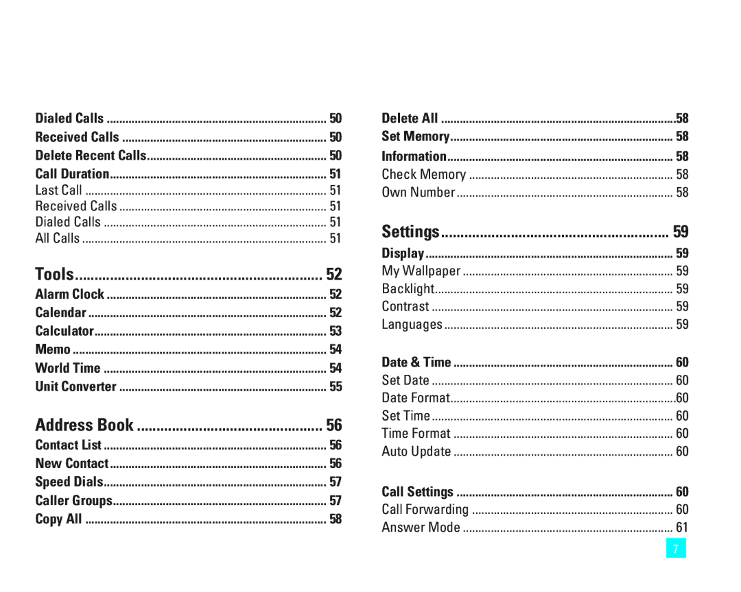 LG Electronics 1500 manual Tools, Settings 