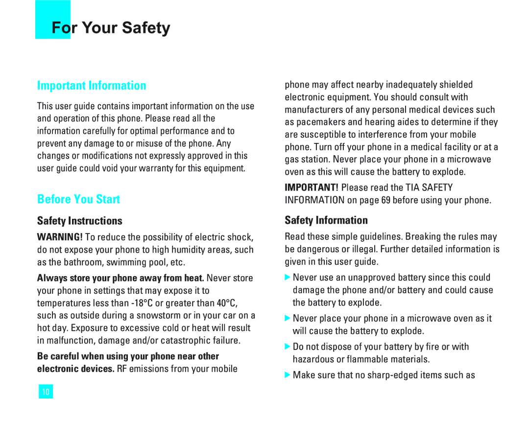 LG Electronics 1500 For Your Safety, Safety Instructions, Safety Information, Be careful when using your phone near other 