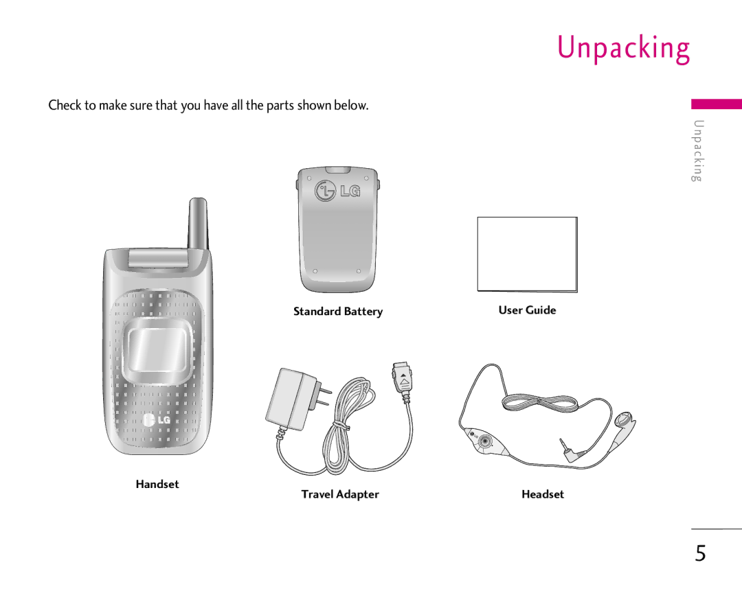 LG Electronics 1500 manual Unpacking, Check to make sure that you have all the parts shown below 