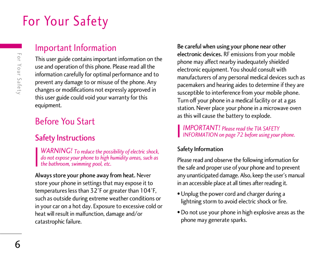 LG Electronics 1500 manual For Your Safety, Important Information, Before You Start, Safety Instructions 