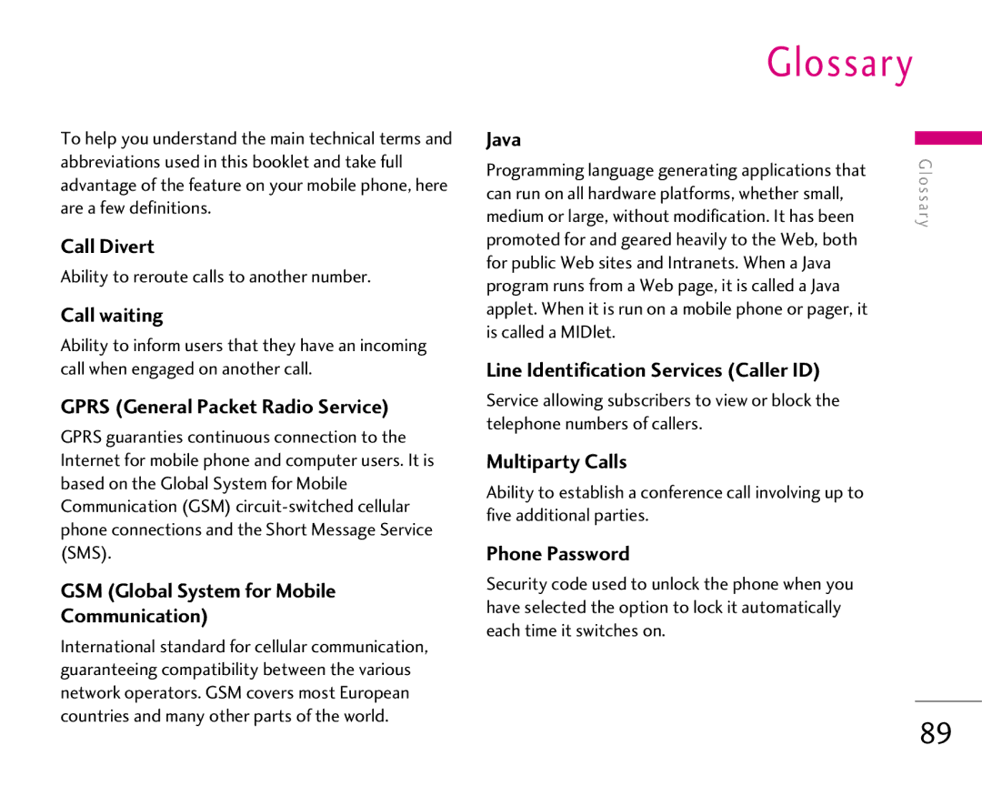 LG Electronics 1500 manual Glossary, Ability to reroute calls to another number 