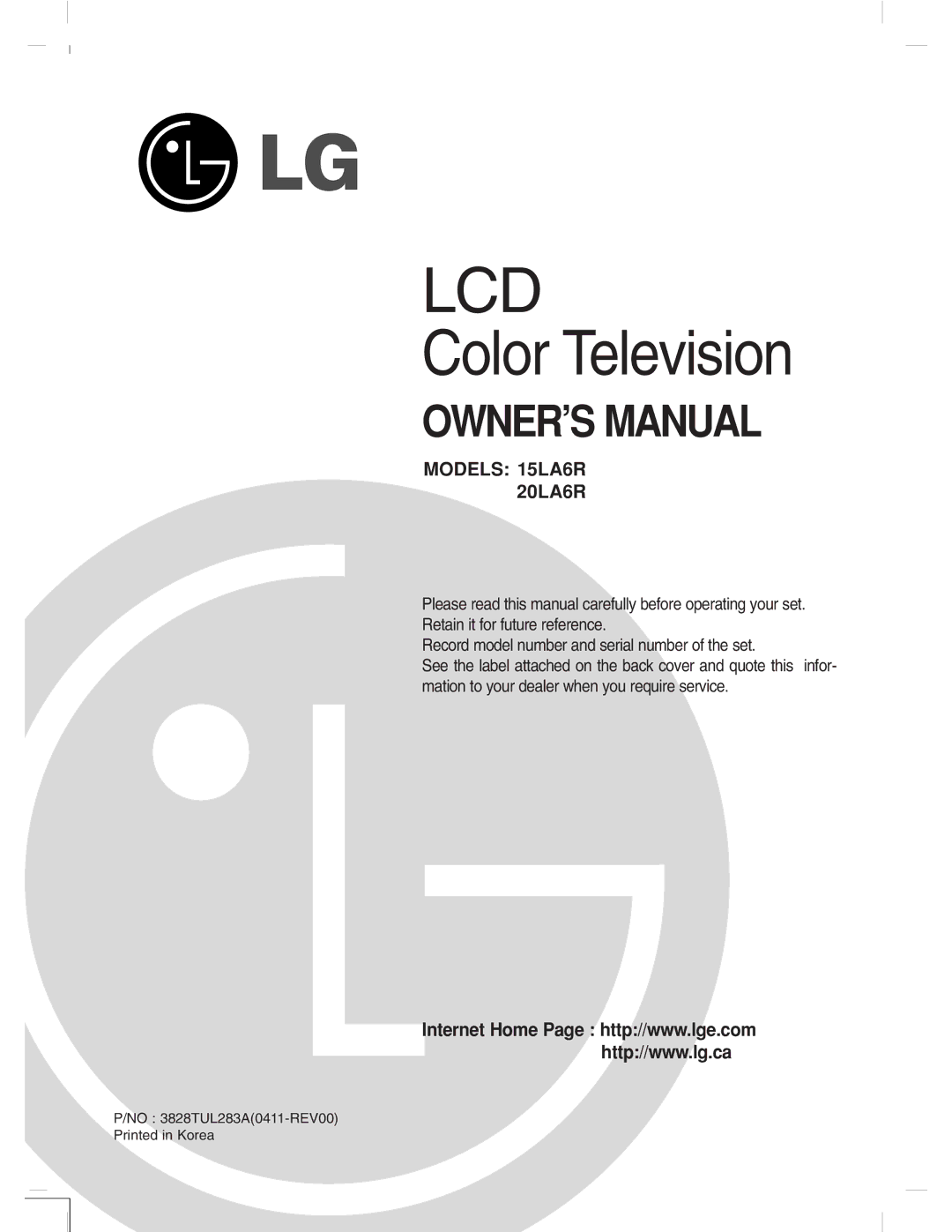 LG Electronics 15LA6R owner manual Lcd 