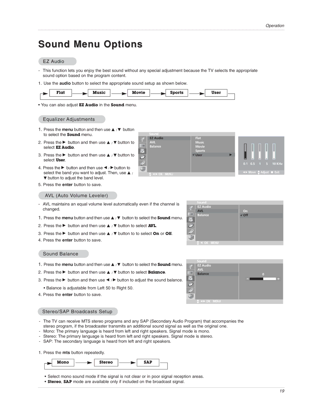 LG Electronics 15LA6R owner manual Sound Menu Options 