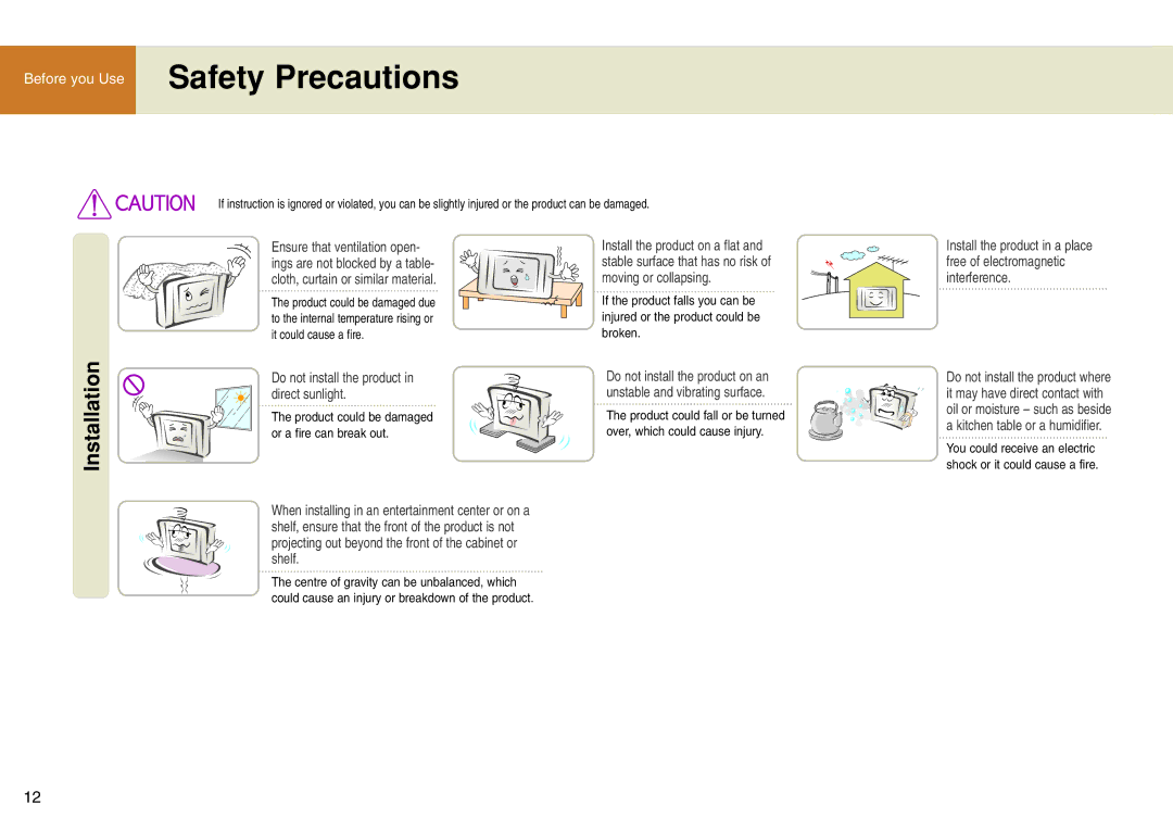 LG Electronics 15LW1RA manual Safety Precautions, Installation 