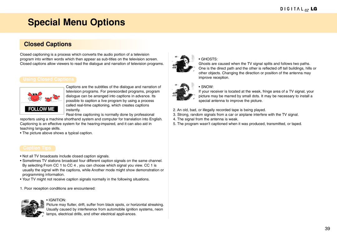 LG Electronics 15LW1RA manual Using Closed Captions 