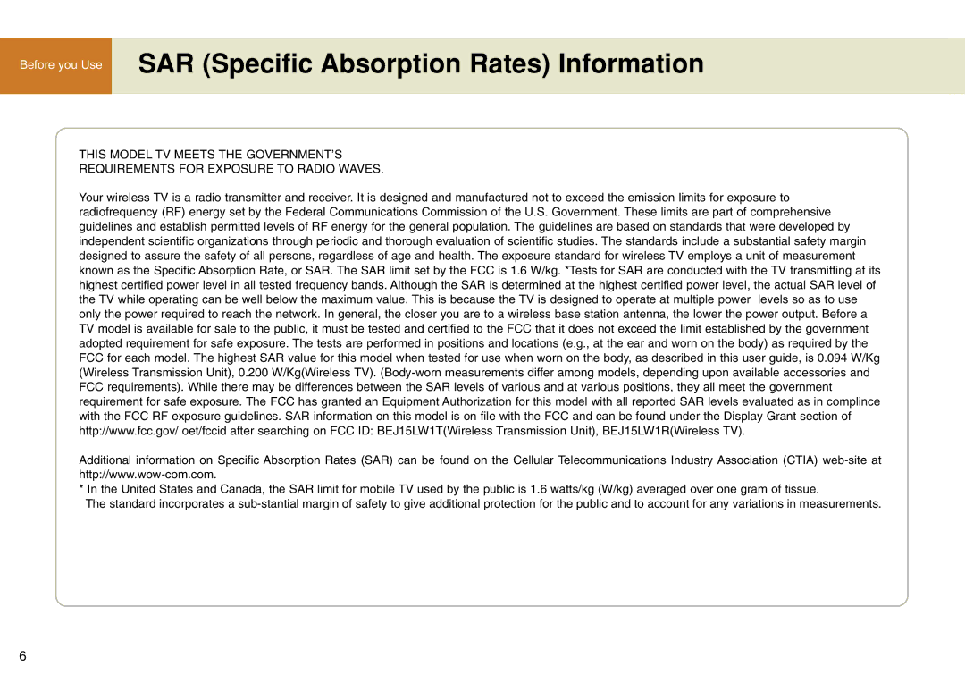 LG Electronics 15LW1RA manual SAR Specific Absorption Rates Information 