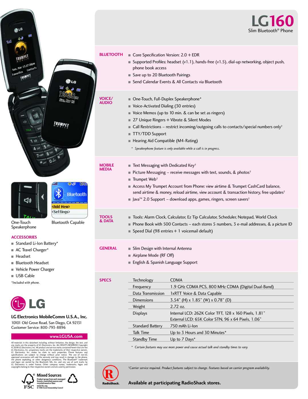 LG Electronics manual LG160, Slim Bluetooth Phone, LG Electronics MobileComm U.S.A., Inc, Cdma 