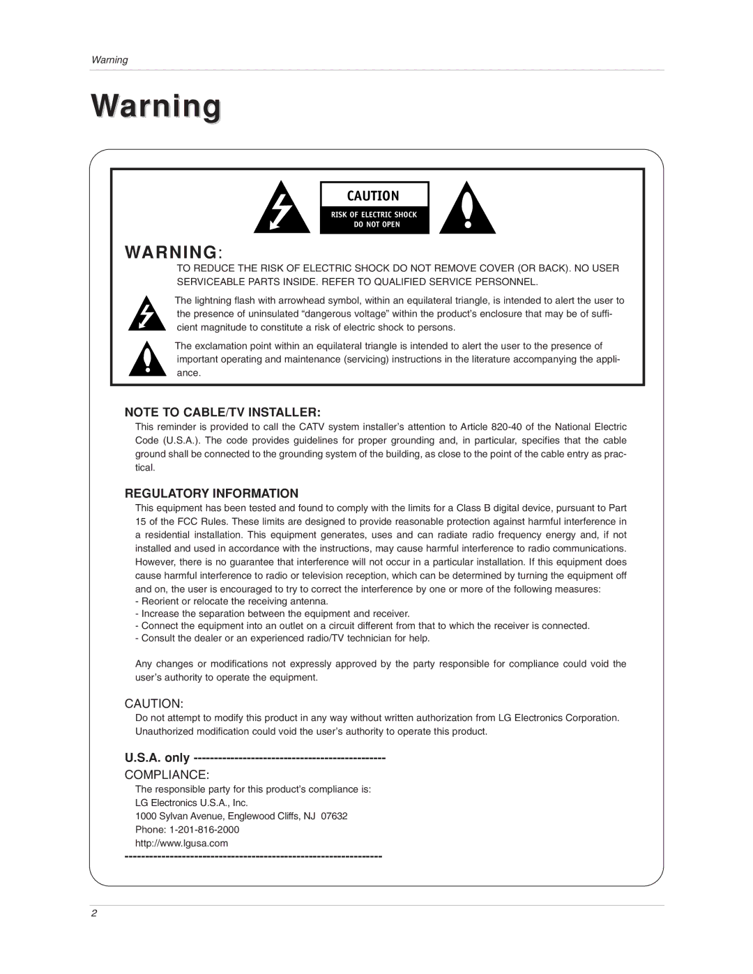 LG Electronics 17LX1R owner manual Regulatory Information, A. only 