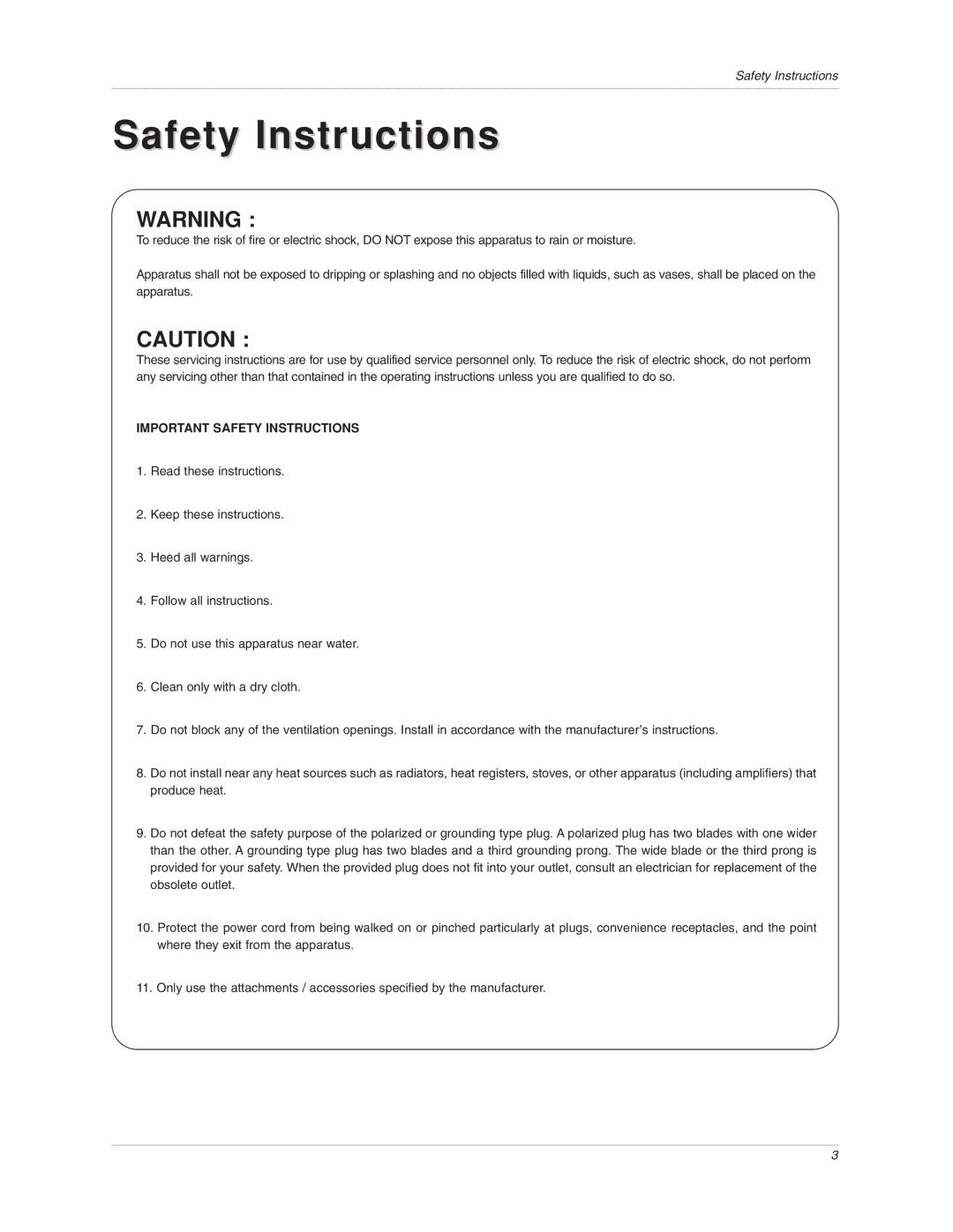 LG Electronics 17LX1R owner manual Safety Instructions 