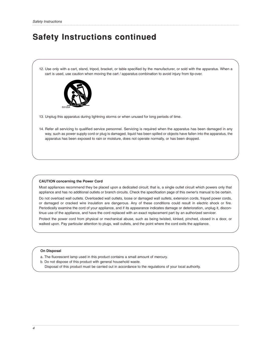 LG Electronics 17LX1R owner manual Safety Instructions, On Disposal 