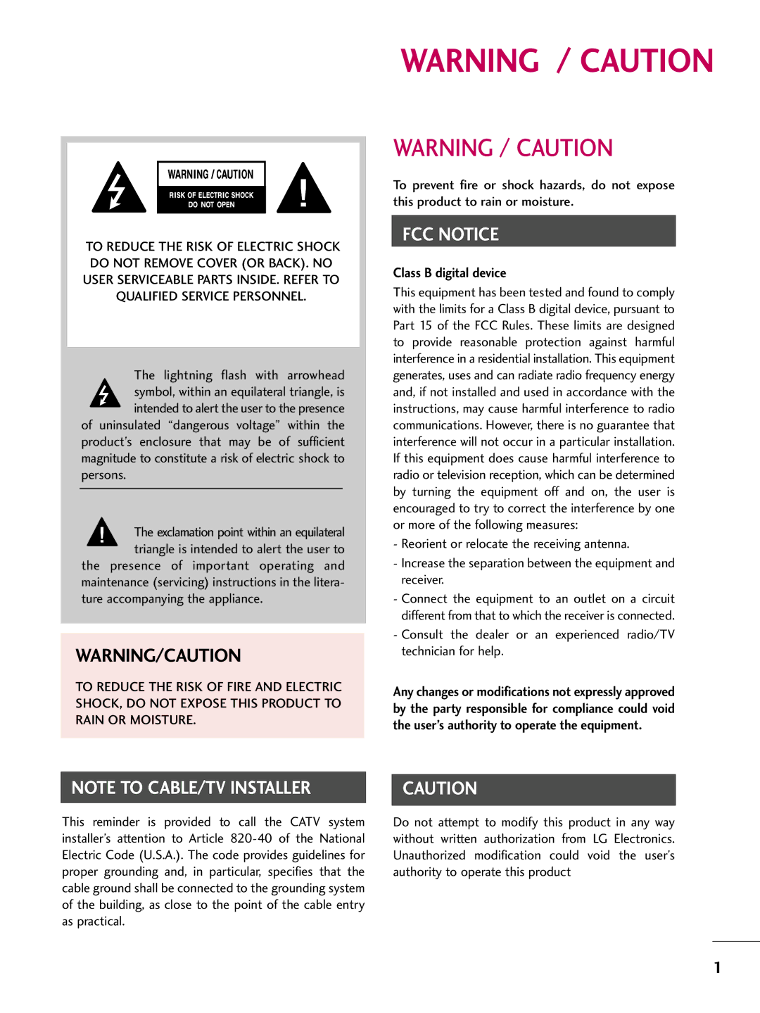 LG Electronics 1930 owner manual FCC Notice 