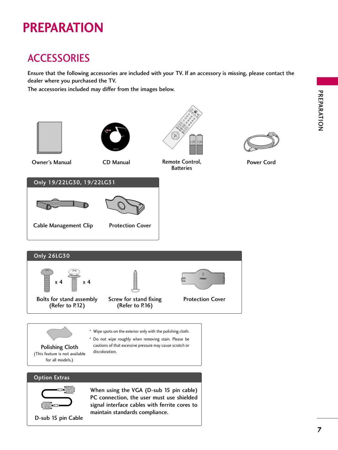 LG Electronics 1930 owner manual Preparation, Accessories 