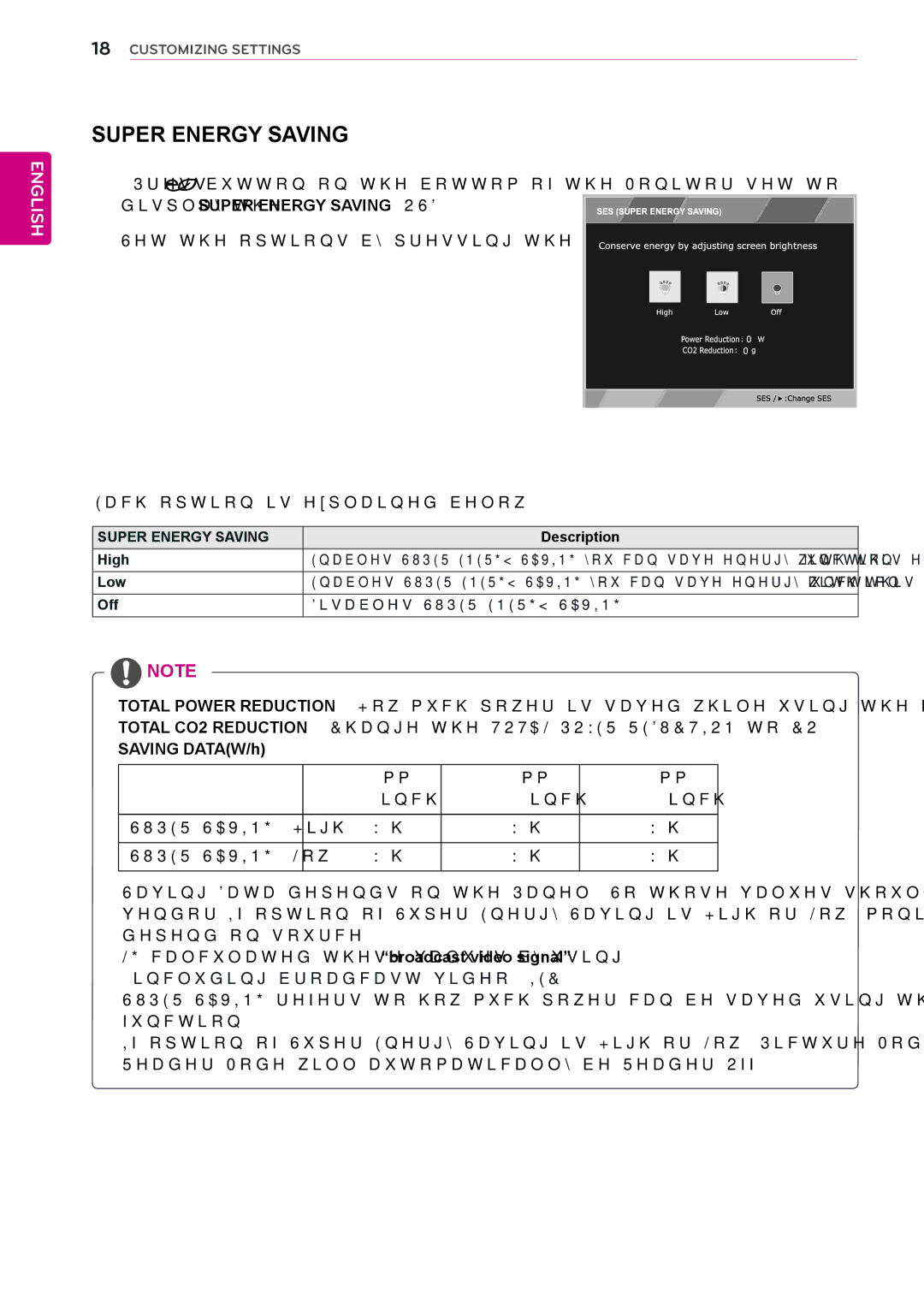 LG Electronics 19MB35DB owner manual Display the Super Energy Saving OSD, High, Low, Off Disables Super Energy Saving 