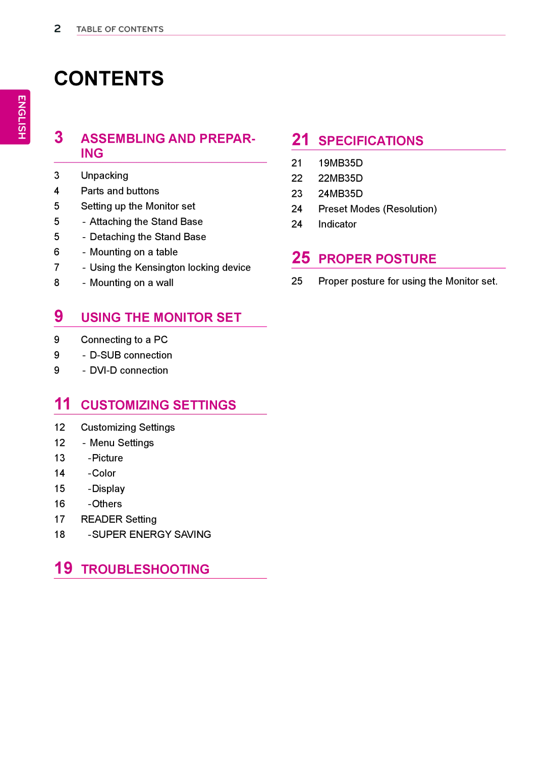 LG Electronics 19MB35DB owner manual Contents 