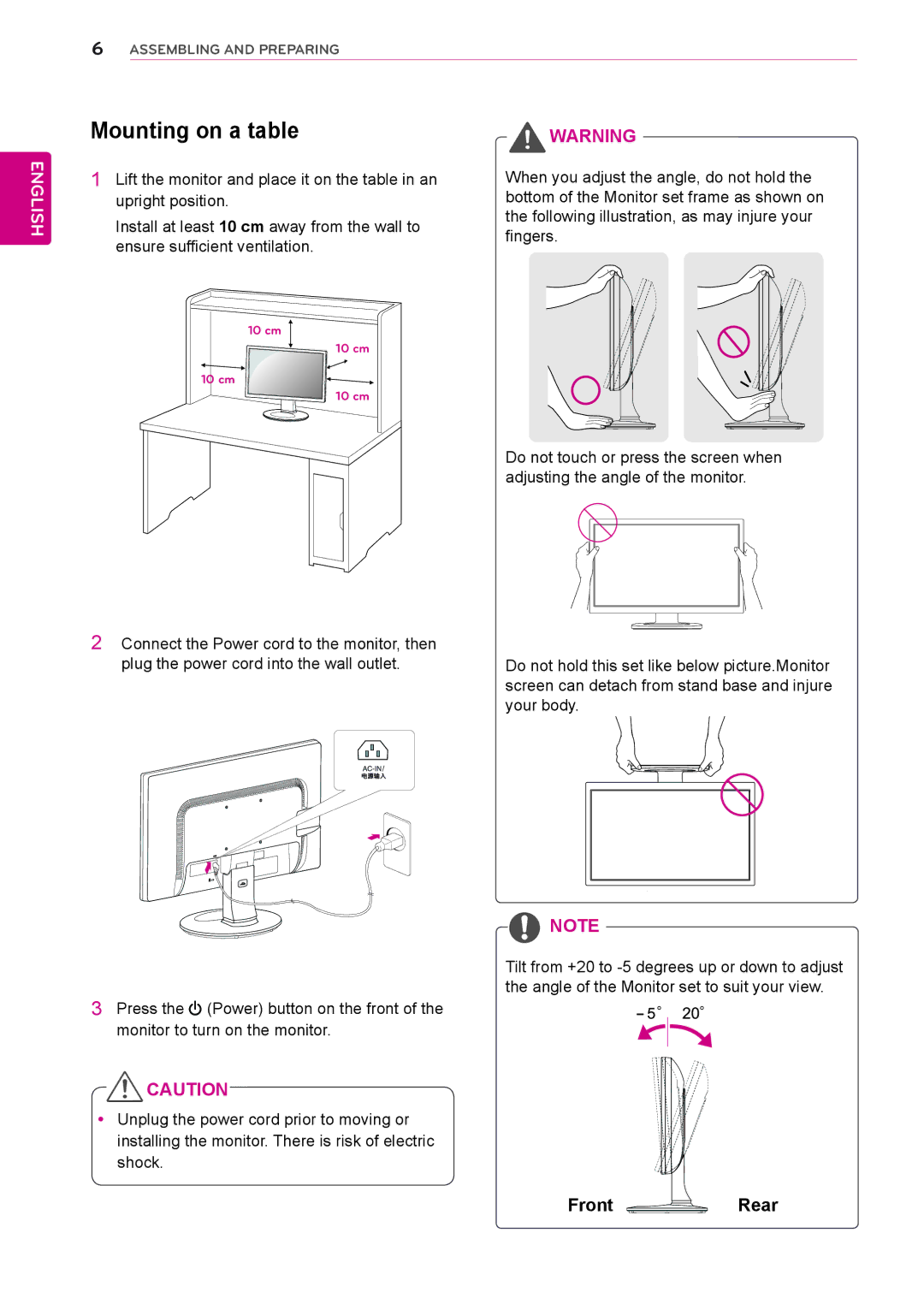 LG Electronics 19MB35DB owner manual Mounting on a table 