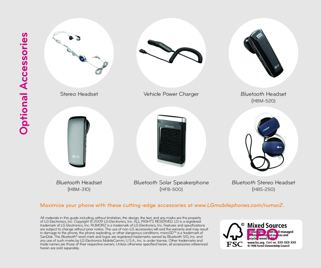 LG Electronics Optional Accessories, Bluetooth Headset, Bluetooth Solar Speakerphone, Bluetooth Stereo Headset, HBM-520 