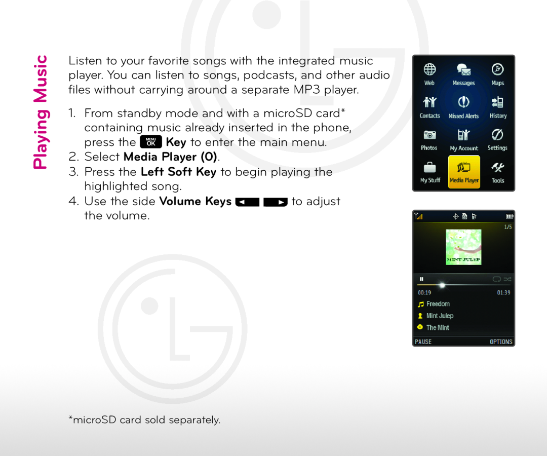 LG Electronics 2 quick start Playing Music, Select Media Player 