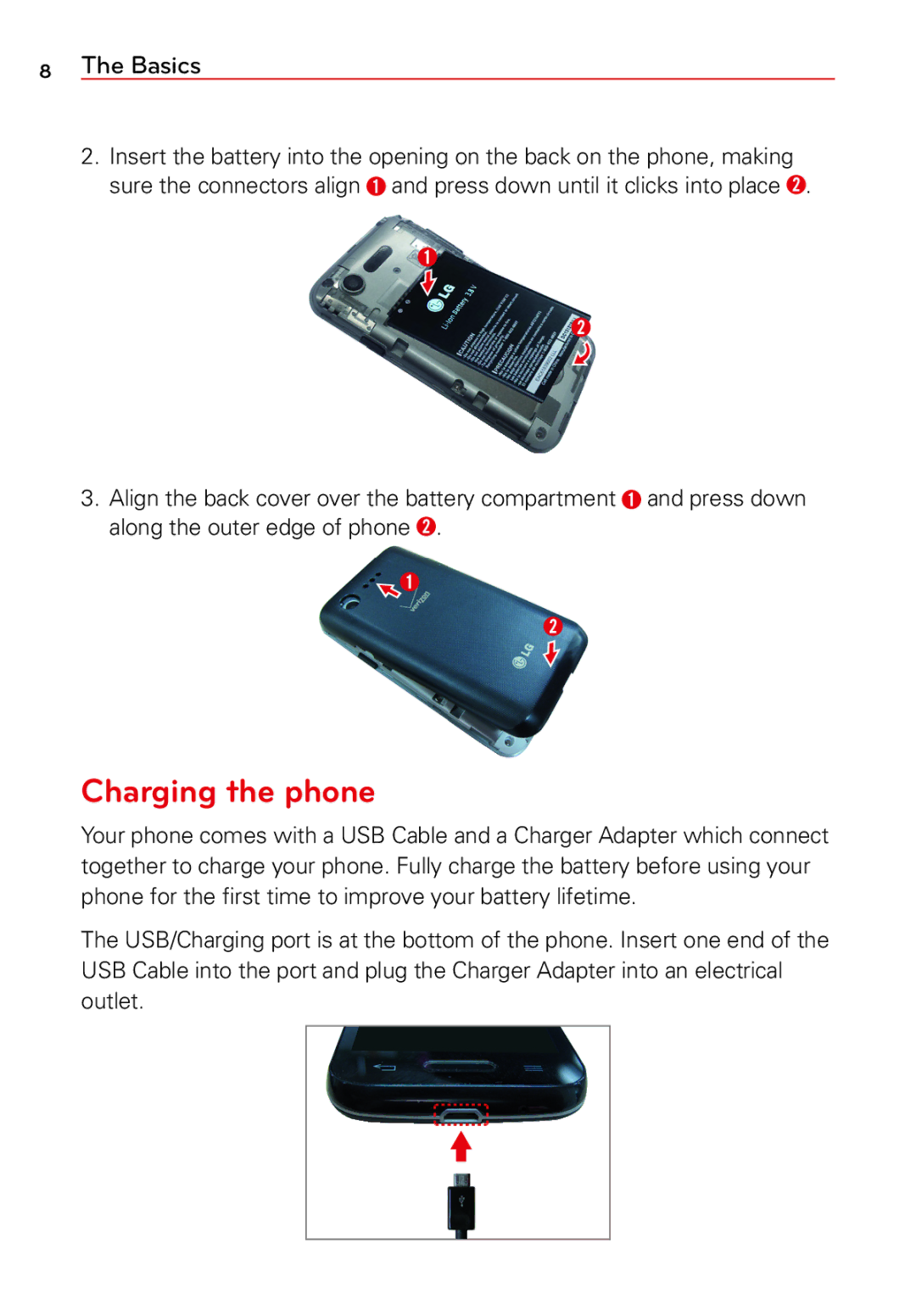 LG Electronics 2 manual Charging the phone 