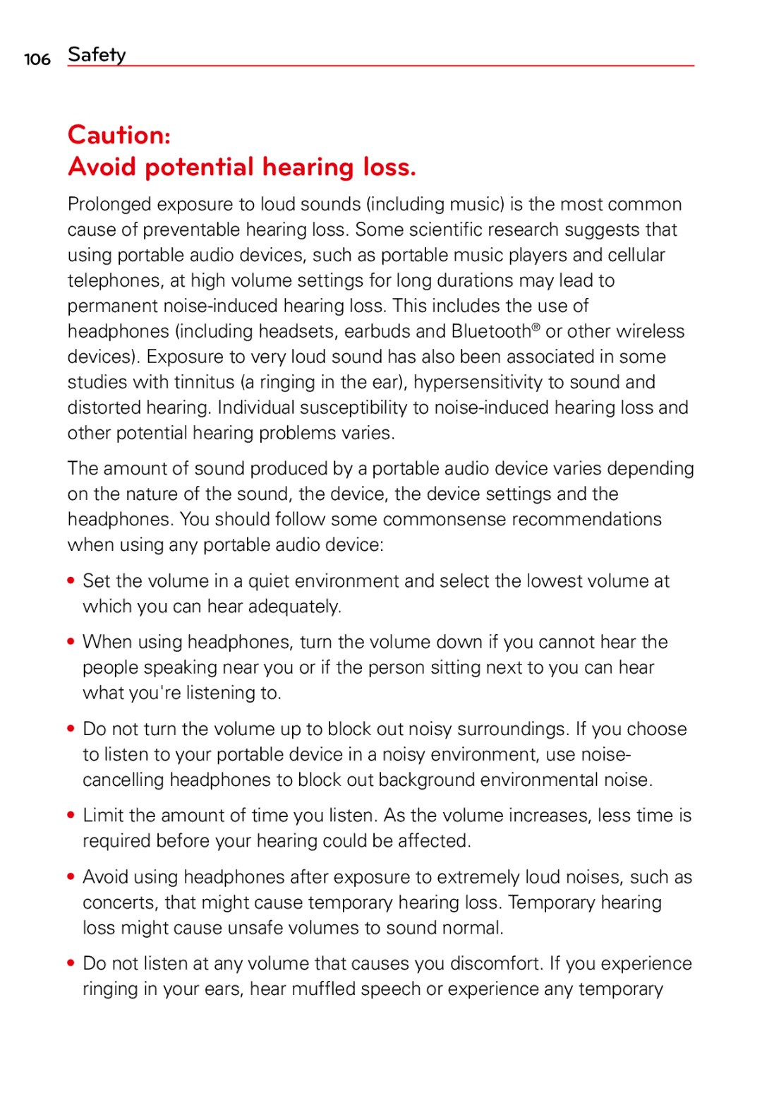 LG Electronics 2 manual Avoid potential hearing loss 