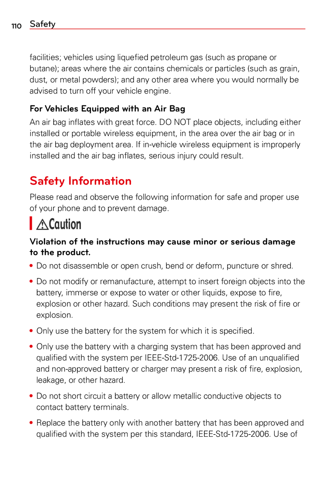 LG Electronics 2 manual Safety Information, For Vehicles Equipped with an Air Bag 