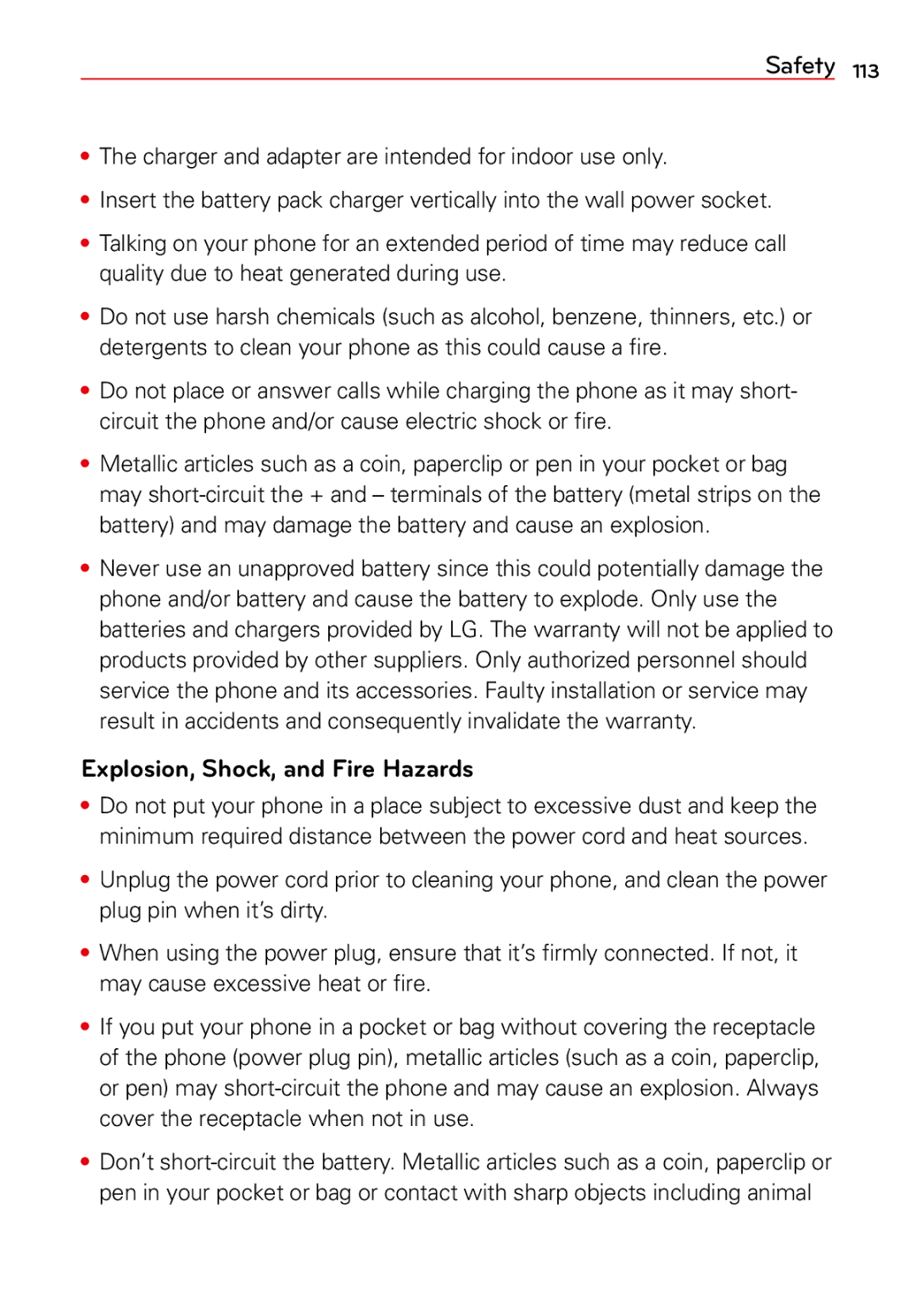 LG Electronics 2 manual Explosion, Shock, and Fire Hazards 