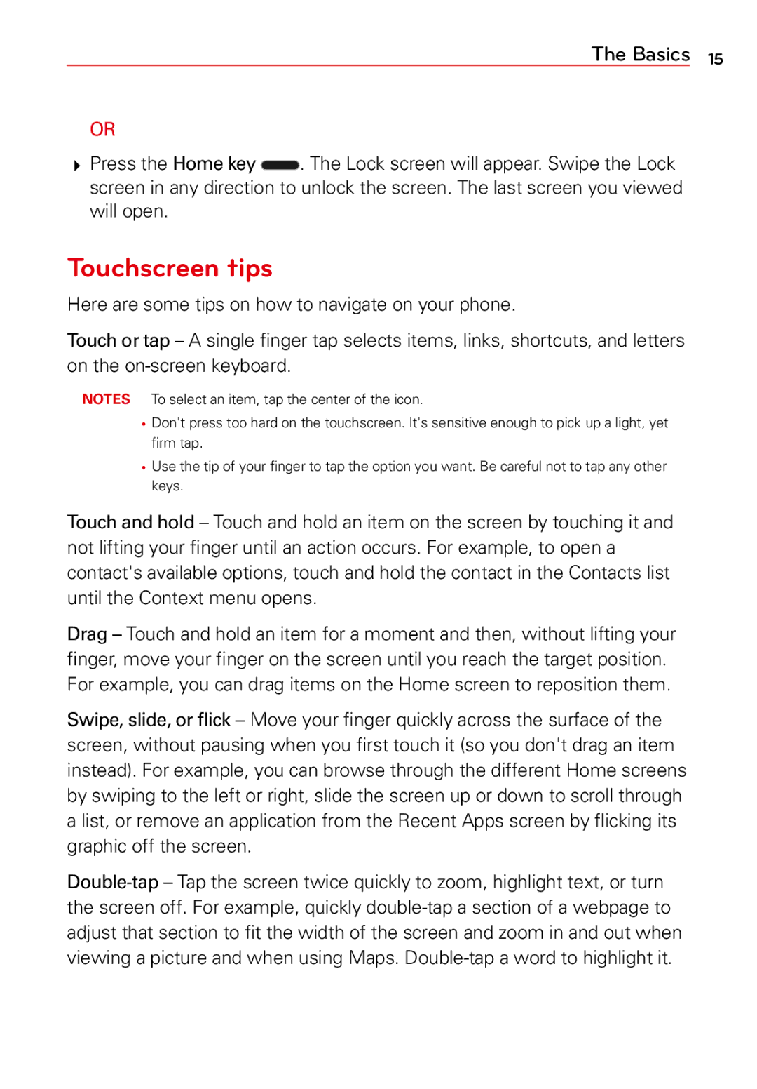 LG Electronics 2 manual Touchscreen tips 