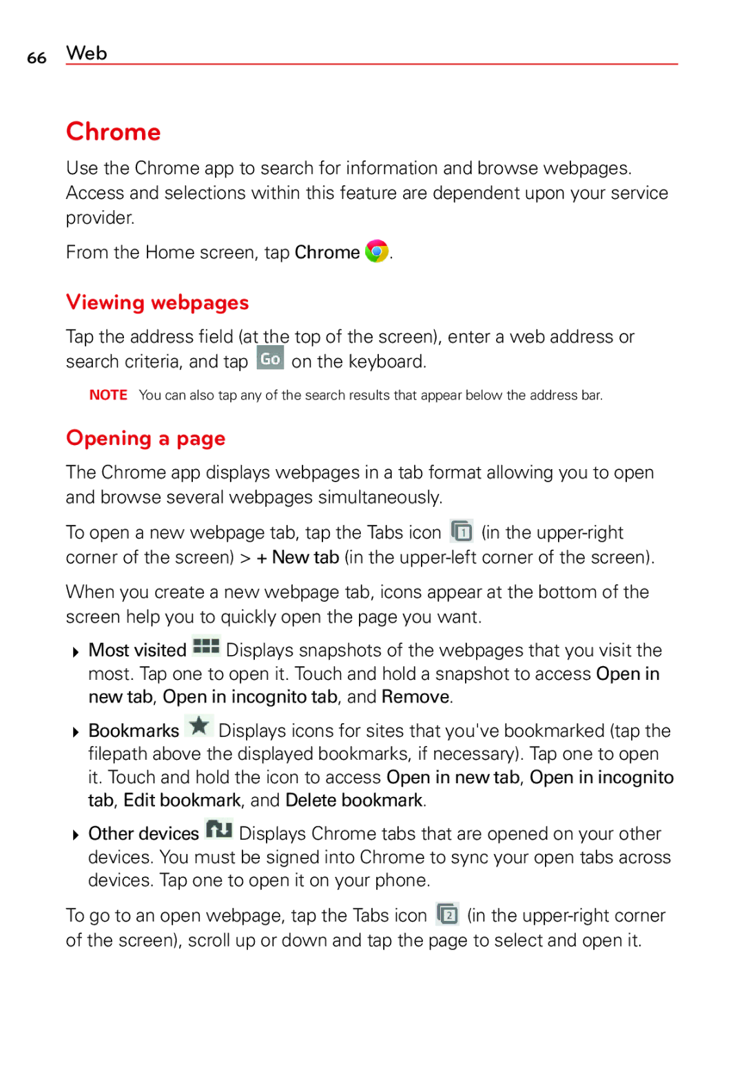 LG Electronics 2 manual Chrome, Viewing webpages, Opening a 