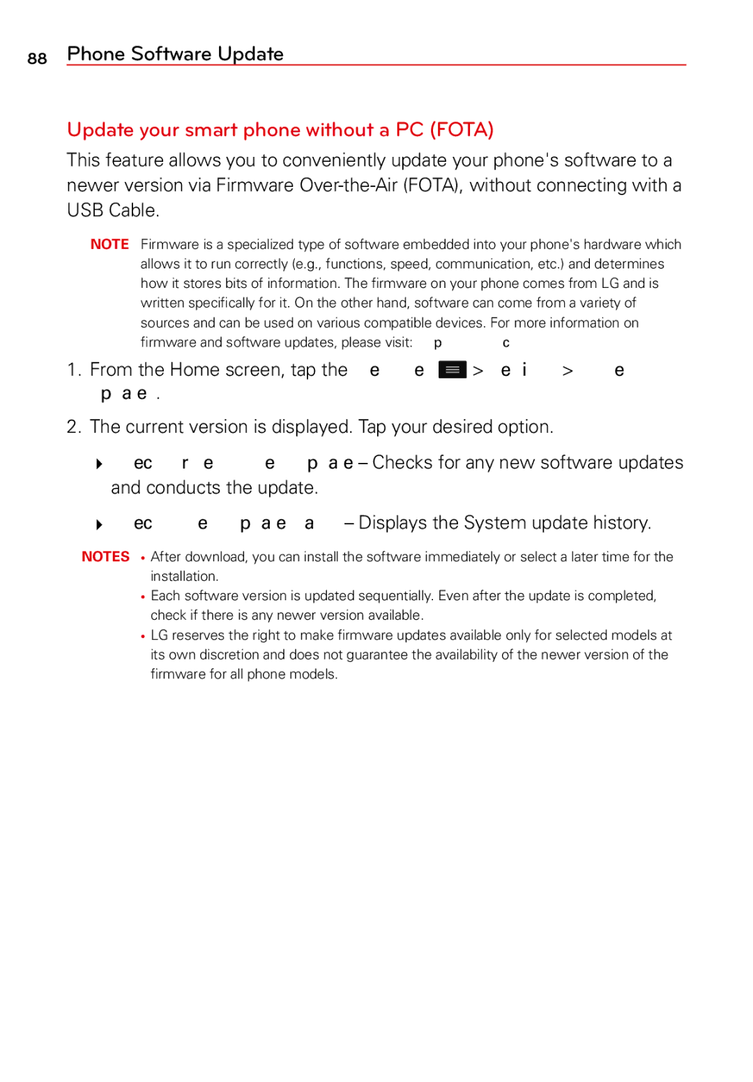 LG Electronics 2 manual Update your smart phone without a PC Fota 