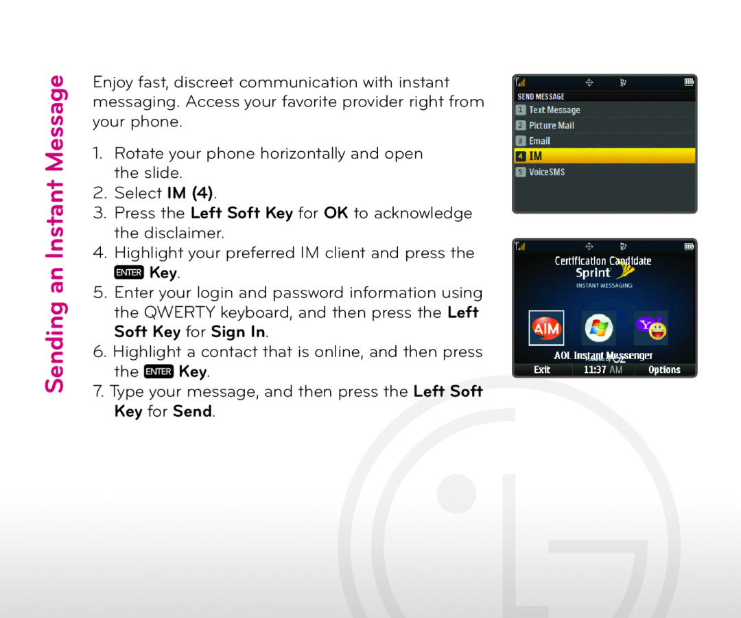 LG Electronics 2 quick start Sending an Instant Message 