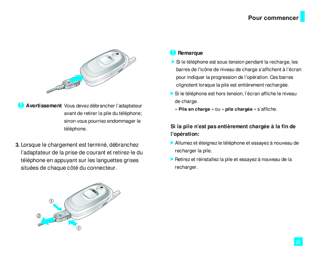 LG Electronics 2000 manual Pour commencer Remarque 